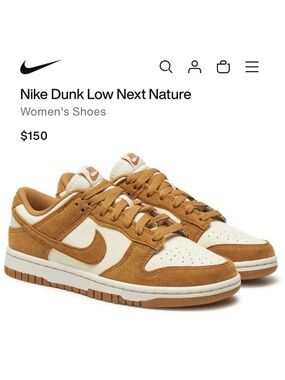 Nike Sz 6 Dunk Low Next Nature in Brown and Cream Women’s Size 6